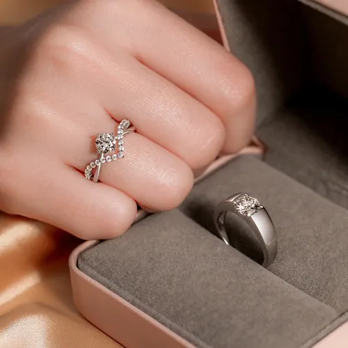 2 pc Adjustable Rhinestone Couple Finger Ring